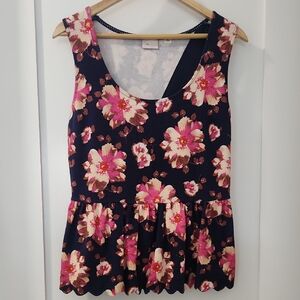 Floral Peplum Tank Top in Blue and Pink
